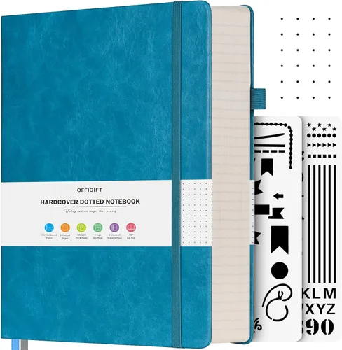 Miniatura 10 de Cuaderno de puntos, 312 páginas numeradas, cuaderno grande B5 de cuero de tapa dura, cuaderno de 3.53 oz/yd² con páginas de índice, diario de puntos