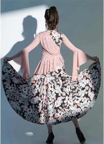 Miniatura 5 de LLAMN - Disfraces de baile de flora de malla, manga larga, vestido de baile de tango Foxtrot (color D, talla código M)