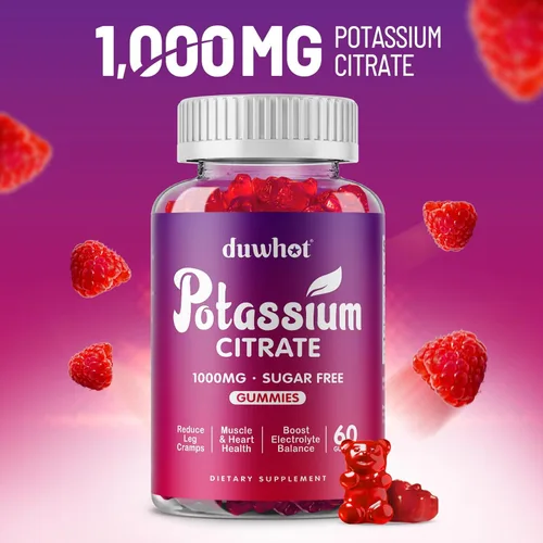 Miniatura 2 de duwhot Gomitas de citrato de potasio de 1000 mg, suplemento de potasio para adultos, mujeres y hombres, ayuda a calambres en las piernas y la salud