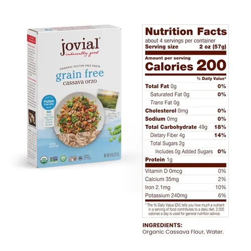 Miniatura 2 de Jovial Orzo de mandioca sin granos – Pasta orzo sin gluten, pasta de yuca, pasta paleo, sin granos, pasta 100% orgánica, certificada por USDA, sin