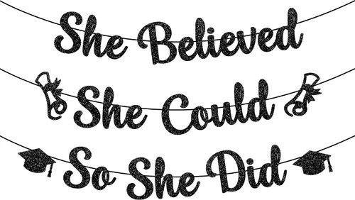KatchOn, Cartel de She Believed She Could So She Did: purpurina de 10 pies, sin bricolaje | Cartel de felicitación para decoración de fiesta de