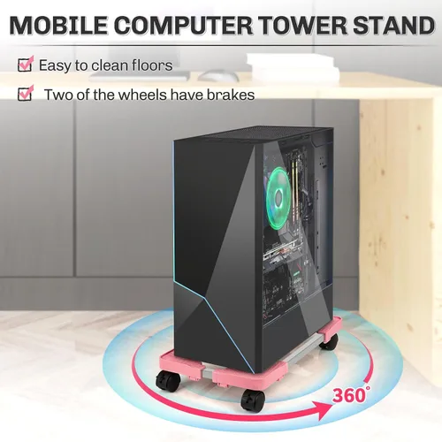 Miniatura 3 de Liitrton Soporte de CPU móvil Soporte de torre ajustable para computadora con 4 ruedas giratorias que se adapta a la mayoría de PC (negro)