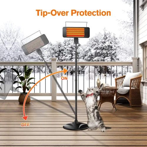 Miniatura 6 de Calentadores al aire libre para patio, 1500 W, 3 modos de calor y temporizador de 12H, calentador eléctrico impermeable IP54 con altura ajustable