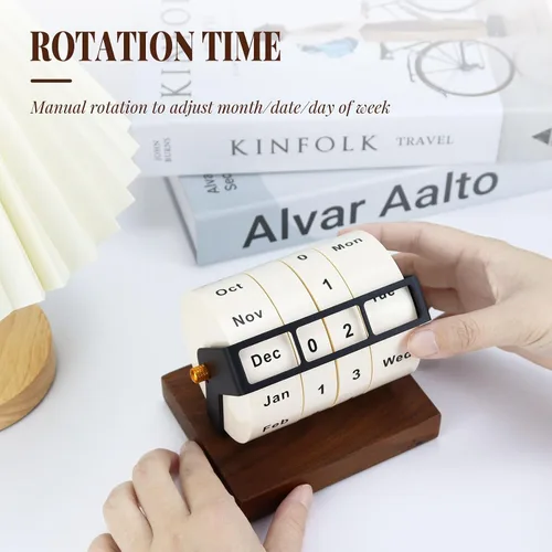 Miniatura 4 de Calendario perpetuo de madera para decoración de escritorio de oficina, calendario de escritorio perpetuo giratorio, calendario de escritorio