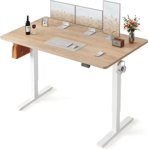 Miniatura 20 de FEZIBO Escritorio de pie, 48 × 24 pulgadas, altura eléctrica ajustable, para sentarse y ponerse de pie, escritorio de oficina para computadora