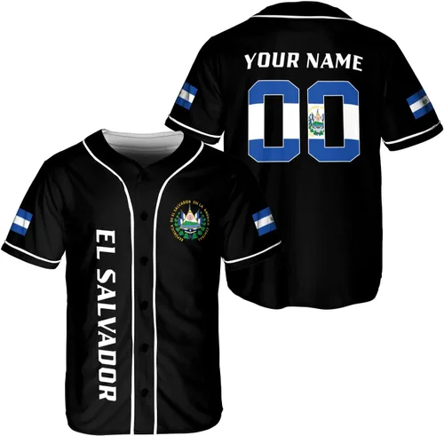 MonkeyVan Camiseta de béisbol de El Salvador personalizada con nombre personalizado con la bandera salvadoreña salvadoreña, orgullo salvadoreño para