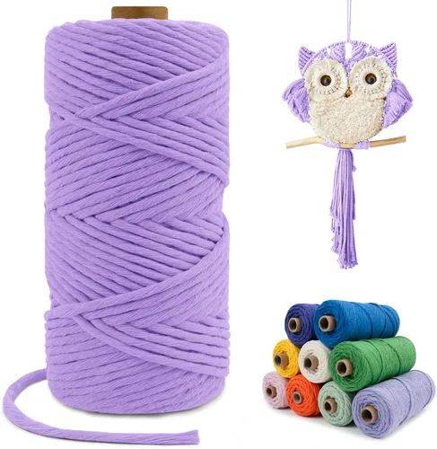 Miniatura 99 de Cuerda de macramé de una sola hebra de 0.197 in x 110 yardas, cuerda de macramé de algodón natural de 0.197 in, cuerda de algodón grueso para colgar