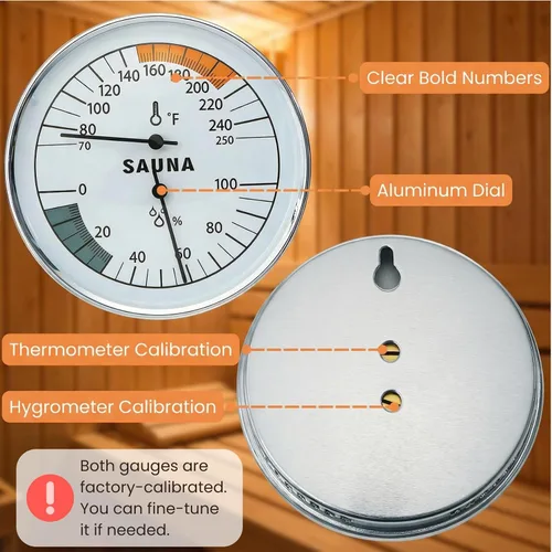 Miniatura 4 de Hacaroa Paquete de 2 termómetros de sauna Fahrenheit, termómetro 2 en 1 e higrómetro montado en la pared, medidor de humedad de temperatura precisa