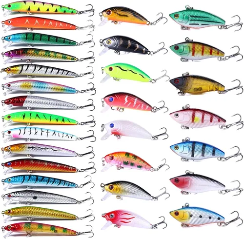Miniatura 11 de Kit mixto de señuelos de pesca incluye señuelo minnow, popper, crankbait y anzuelo de pesca para pesca en agua salada y agua dulce de trucha, lubina