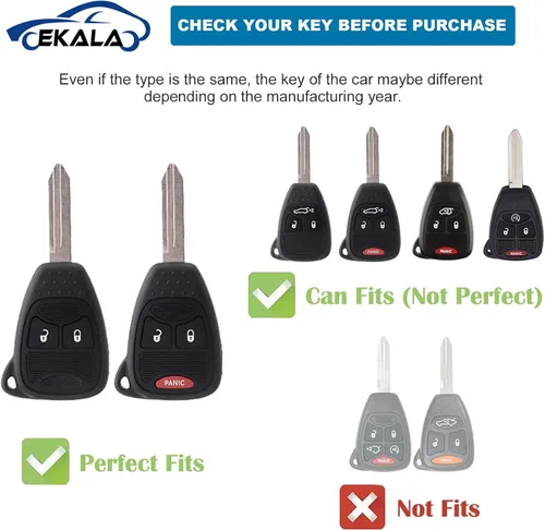Miniatura 2 de EKALA para Funda de Llavero con Llavero de Cuero, Funda de Tecla de 5 Botones TPU Compatible con 2007-2018 Wrangler Compass Patriot, Dodge Ram