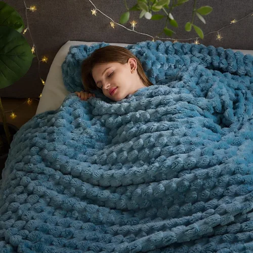 Miniatura 42 de NEWCOSPLAY Manta de Tiro Súper Suave Aqua Franela Sedosa Premium Forro Polar Jacquard Acanalado 3D Ligero Manta de Cama Uso en Todas las Estaciones