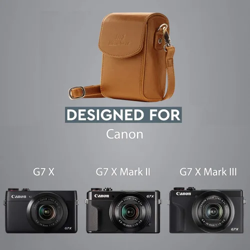 Miniatura 5 de MegaGear MG768 Funda de piel para cámara con correa, compatible con Canon PowerShot G7 X Mark III, G7 X Mark II, G7 X - Marrón claro