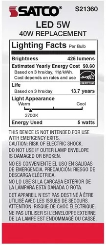 Miniatura 7 de Satco 6Pk 5w ST19 LED 2700K base media regulable - 40w equiv