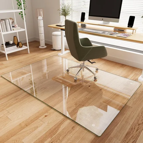 Miniatura 29 de Koonmi Tapete para silla de vidrio templado para suelos de madera dura y alfombras, 30 x 55 pulgadas, protector de piso de oficina transparente
