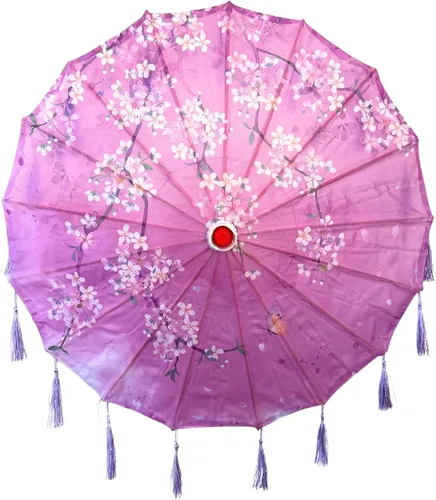 Miniatura 23 de THY COLLECTIBLES Sombrilla de seda clásica de estilo asiático de 33 pulgadas con borlas para bodas, fotografías, disfraces, cosplay, decoración