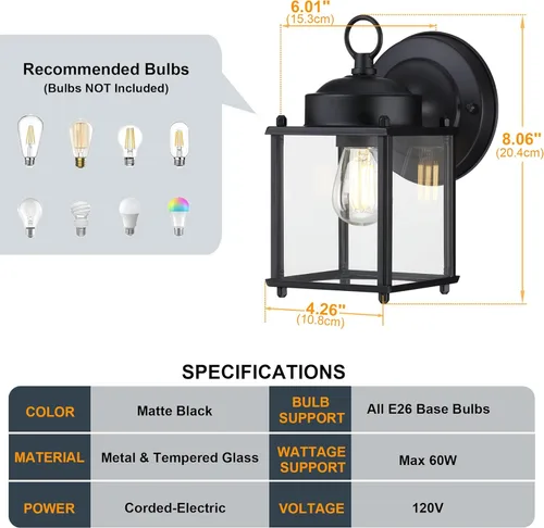 Miniatura 3 de GRUENLICH Aplique de Pared para Exteriores, Accesorios de Iluminación de Pared Exteriores con Vidrio Transparente, Iluminación de Porche Frontal