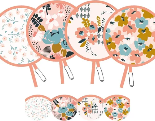 4 abanicos de mano plegables de pintura floral rosa, ventiladores compactos para mujeres, ventilador de mano plegable para conciertos, viajes,
