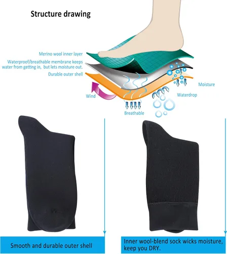 Miniatura 4 de RANDY SUN Calcetines impermeables de lana merino para senderismo, unisex, ligeros, transpirables, multideporte, 1 par