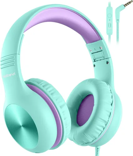 Miniatura 20 de Nabevi Auriculares para niños con cable, auriculares sobre la oreja para niños con micrófono, límite de volumen de 85/94 dB, auriculares para niños