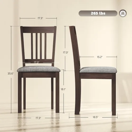 Miniatura 2 de HOMCOM - Juego de 2 sillas de comedor tapizadas con marco de madera de caucho, asiento acolchado y respaldo de listones para sala de estar, comedor