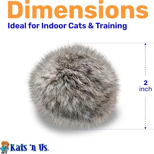 Miniatura 4 de Kats'N Us Juguetes para gatos de piel de conejo real de 2 pulgadas, paquete de 5 bolas peludas grises suaves, juego interactivo natural similar a