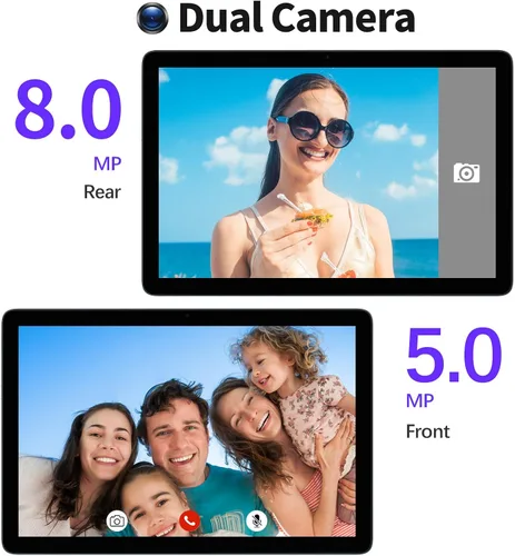 Miniatura 7 de PRITOM TAB12 - Tableta de teléfono de 10 pulgadas Android desbloqueada, WiFi de 5 GHz, Octa-Core, con funda de cuero, 128 GB, tableta de red 4G