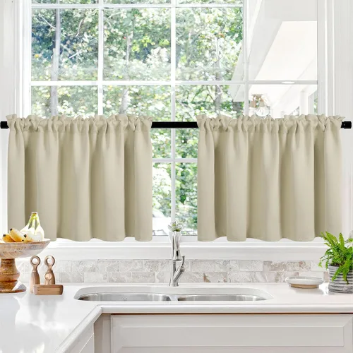 Deconovo Cortinas Opacas Cortas Paneles para Baño/Cocina - Cortinas de Oscurecimiento de Habitación con Aislamiento Térmico y Bolsillo para Barra,