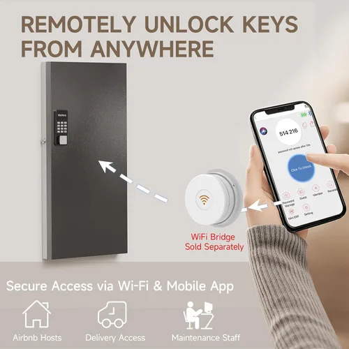 Miniatura 6 de WeHere Caja de bloqueo de llave inteligente de 120 teclas para montaje en pared, gabinete de llaves comercial con aplicación, teclado, Bluetooth