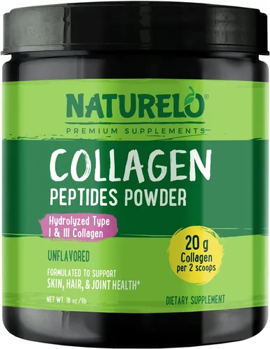 NATURELO Polvo de péptido de colágeno, colágeno hidrolizado tipo I y III, piel y cabello y salud de las articulaciones, sin sabor, 16 onzas | 45