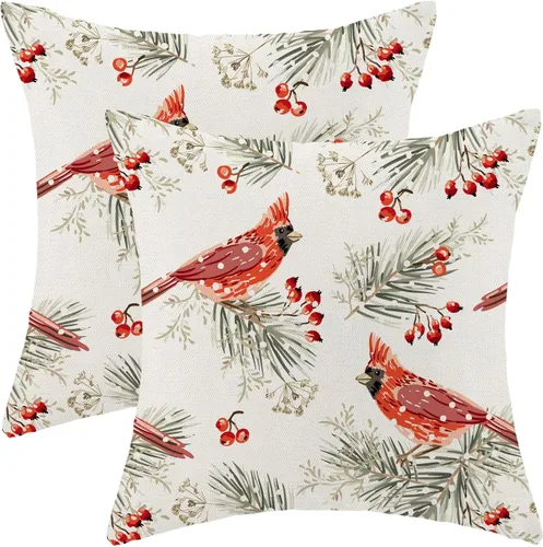 Miniatura 10 de Juego de 2 fundas de almohada de Navidad de 18 x 18 pulgadas, decoración de árbol de Navidad, fundas de almohada decorativas de invierno
