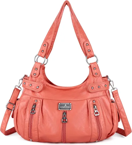 Miniatura 17 de Angelkiss Bolsos grandes y carteras para mujer de cuero sintético lavado tipo hobo, bandolera, bolso cruzado, bolso de hombro, bolso de mano