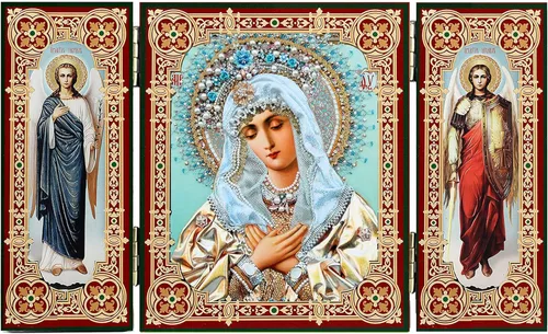 Needzo Tríptico Icono Virgen María, Virgen Humildad Extrema Con Arcángeles San Miguel y San Gabriel, Regalo Religioso, 3 1/4 Pulgadas