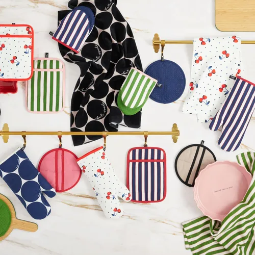 Miniatura 4 de Kate Spade New York Juego de 2 soportes botánicos a rayas para ollas, 7 x 10 pulgadas, negro/beige