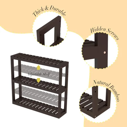 Miniatura 6 de Estante Domax de bambú para baño, 3 niveles de montaje en pared, multifuncional, capa ajustable, de pie, para colocar por encima del inodoro, Marrón