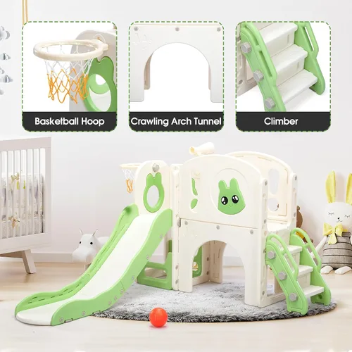 Miniatura 6 de Jaxpety Juego de tobogán y escalador 8 en 1 para niños pequeños, parque infantil con escaleras, túnel, telescopio, almacenamiento, aro de baloncesto