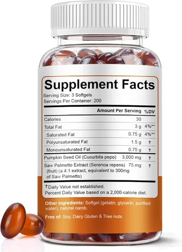 Miniatura 2 de Aceite de semilla de calabaza con extracto de palmito en cápsulas blandas, 3000 mg por porción, 300/600 cápsulas blandas Prensado en frío