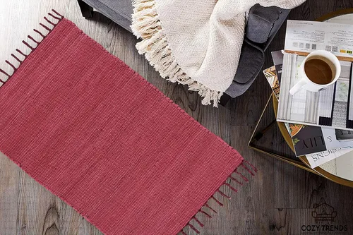 Miniatura 6 de COZY TRENDS Alfombra trenzada a mano, estilo indio, tradicional, colorido, de algodón, Chindi, decoración del hogar, 24 x 36 pulgadas, con flecos