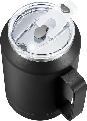 Miniatura 2 de zenbo - Vaso de acero inoxidable aislado al vacío con asa, tapa y popote, mantiene las bebidas frías hasta 36 horas, cuerpo a prueba de sudor, apto