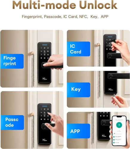 Miniatura 2 de NGTeco Cerradura de puerta inteligente con manija de palanca, cerrojo de huella digital sin llave Wi-Fi, control de aplicación y teclado de pantalla