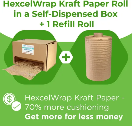 Miniatura 3 de IDL Packaging Juego de papel de embalaje de panal, marrón, rollo de papel kraft HexcelWrap de 15 pulgadas x 1400 pies en caja autodispensada + 1