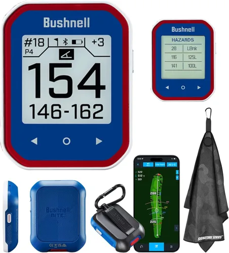 Bushnell Golf Phantom 3 Slope GPS portátil (Rojo/Azul) | Más de 38,000 campos, compensación de pendiente, información de obstáculos, calculadora de