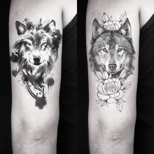 Miniatura 5 de 8 hojas lobo taichi tótem cráneo luna bosque flor brazo pierna tatuaje temporal XQB-07