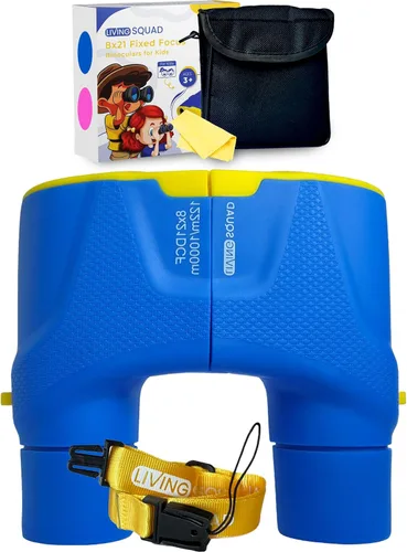 Binoculares para niños de 8 x 21 pulgadas, sin enfoque, kit de aventura al aire libre a prueba de golpes para niños y niñas de 3 a 12 años, diseño