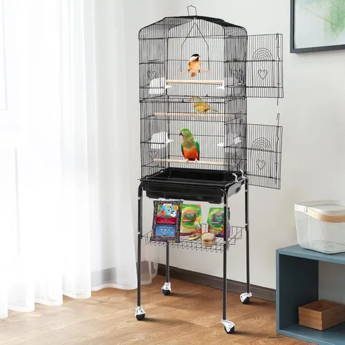 Miniatura 7 de SUPER DEAL 59.3 - Jaula grande de hierro forjado para cacatúa Sun Conure, periquito, pinzón, Budgie, Lovebird, Canary, casa mediana para mascotas