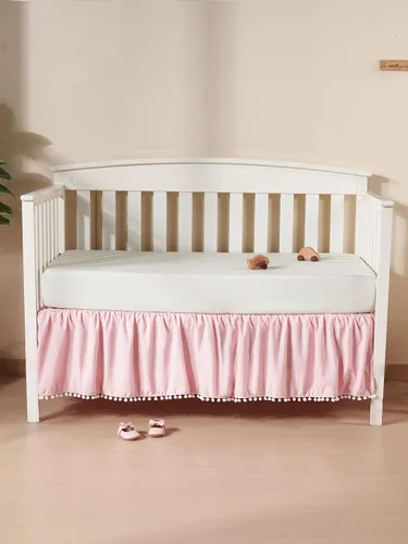 Miniatura 6 de TILLYOU Falda de cuna de bebé para niñas y niños, falda de cama con volantes con pompones, 28 x 52 pulgadas, caída de 14 pulgadas, rosa
