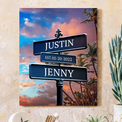 Miniatura 45 de CP CANVASPATH Nombre y fecha de pareja en la playa, impresiones en lienzo personalizadas, regalo de amor para aniversario, boda, cumpleaños y Arte