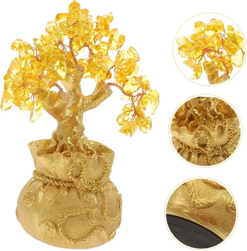 Miniatura 8 de Garneck Adornos de árbol de la suerte de cristal de 7.5 in para árbol de dinero, Feng Shui, estilo bonsái, adornos de riqueza para el hogar, tienda