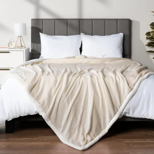 Miniatura 4 de PAVILIA Manta de forro polar Sherpa para sofá, tamaño Twin, color beige crema, manta de felpa suave y esponjosa, acogedora manta de invierno Latte