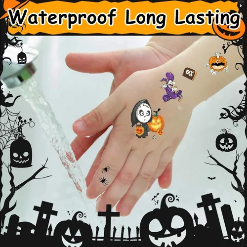 Miniatura 5 de 170 estilos que brillan en la oscuridad tatuajes de Halloween para niños, tatuajes temporales, calcomanías luminosas para niños y niñas, calabaza