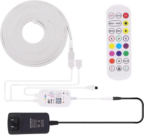 Tira de neón LED WiFi de 1.64 pies, 12 V SMD 3535 Luz de neón RGB flexible para exteriores, luz de neón RGB que cambia de color inteligente con